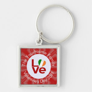 Porte-clés Cœur LOVE Rouge Irlandais Drapeau Texte Personnali