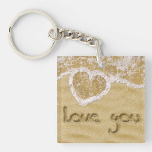 Porte-clés Coeur "Love you" écrit dans Sable (Devant)