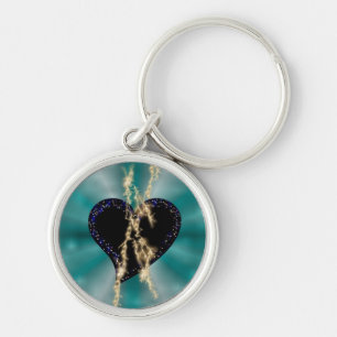 Porte-clés Coeur noir avec flamme et étoiles sur arc en ciel