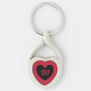 Porte-clés Coeur noir monogramme en rouge