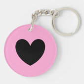 Porte-clés Coeur noir sur coton bonbon rose (Dos)
