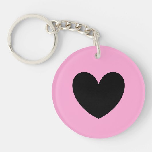 Porte-clés Coeur noir sur coton bonbon rose (Devant)