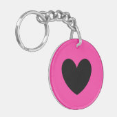 Porte-clés Coeur noir sur rose fuchsia (Devant gauche)