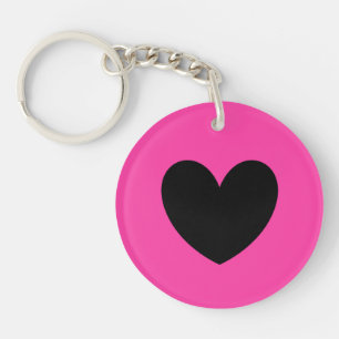 Porte-clés Coeur noir sur rose fuchsia