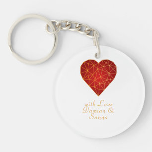 Porte-clés Coeur or géométrique moderne et amour rouge