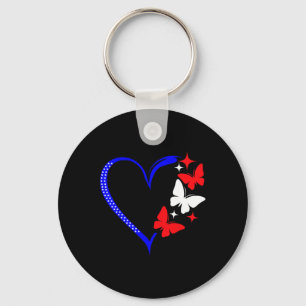 Porte-clés Coeur patriotique Usa 4 juillet avec papillon roug