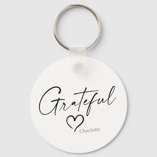 Porte-clés Coeur reconnaissant | Votre nom Script minimal d'e (Verso)