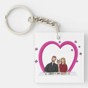 Porte-clés Cœur Romantique Couple Mignon avec Chat