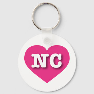 Porte-clés Coeur rose chaud de Caroline du Nord - J'aime NC