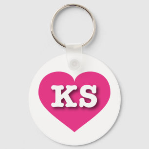 Porte-clés Coeur rose chaud du Kansas - J'aime KS