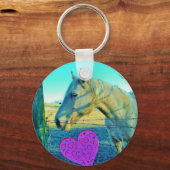 Porte-clés Coeur rose et Cheval jaune (Recto)