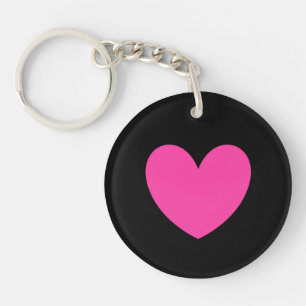 Porte-clés Cœur rose fuchsia sur fond noir