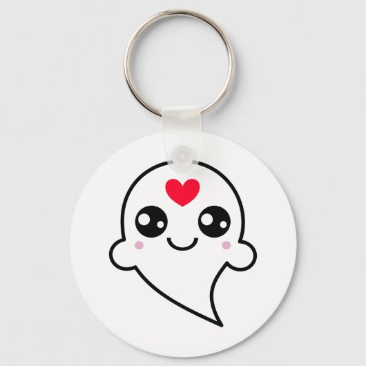 Porte-clés Coeur rouge Emoji Ghost mignon (Recto)