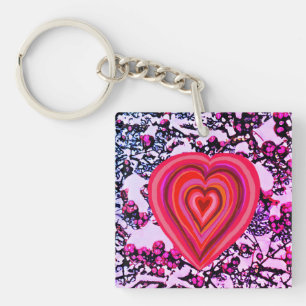 Porte-clés coeur rouge et rose