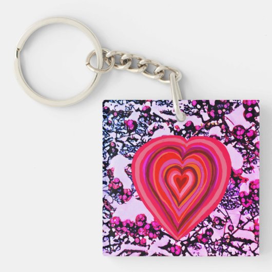 Porte-clés coeur rouge et rose (Devant)