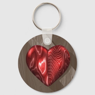 Porte-clés Cœur rouge métallique sur bois