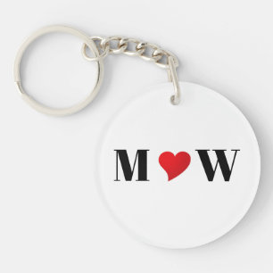 Porte-clés Coeur rouge romantique coutume couple initiales mi