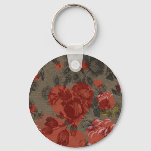Porte-clés Coeur rouge sur belle vintage florale