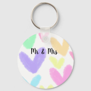 Porte-clés Cœur simple style de texte minimal mariage M & Mme