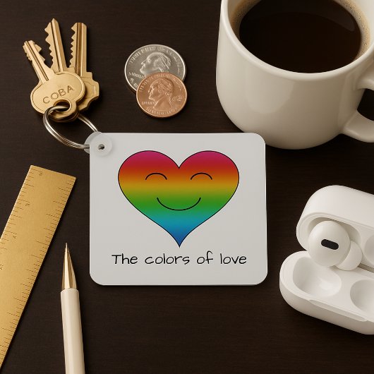 Porte-clés Coeur souriant arc-en-ciel