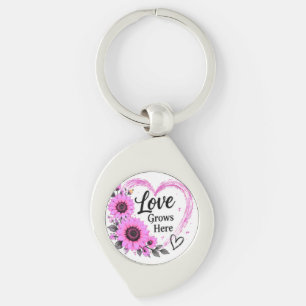 Porte-clés Cœur Tournesol Rose "L'Amour Grandit Ic