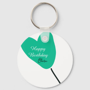 Porte-clés Cœur vert joyeux anniversaire ballon blanc noir en