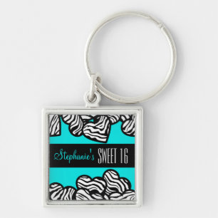 Porte-clés Coeur zèbre turquoise Doux 16 Porte - clé d'annive