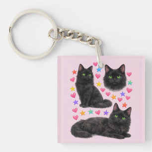Porte-clés cœurs arc-en-ciel y2k chat noir kawaii mignon