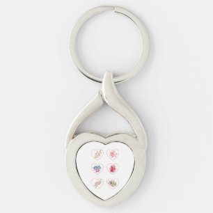 Porte-clés Coeurs avec fleurs