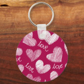 Porte-clés Coeurs blancs avec script d'amour rouge mignon (Recto)