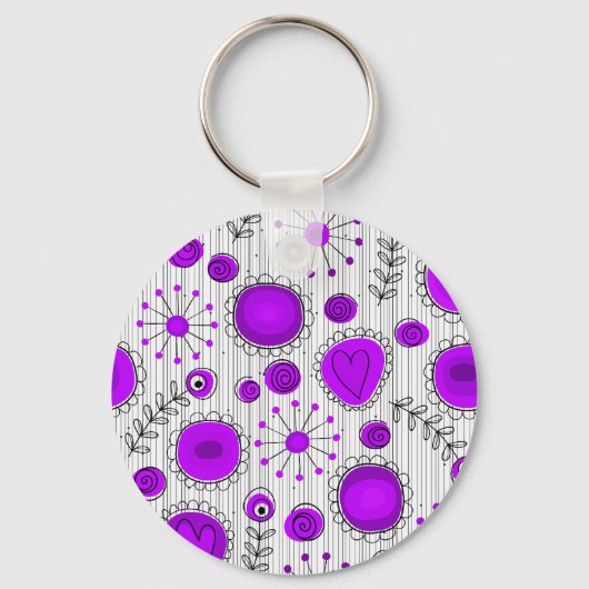 Porte-clés Coeurs blancs violet blanc Whimsical et fleurs flo (Recto)