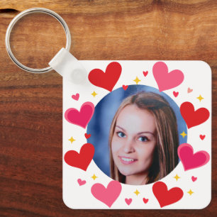 Porte-clés Cœurs d'amour rose rouge personnalisés avec photo