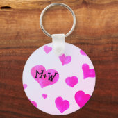 Porte-clés Coeurs d'aquarelle rose Personnalisé Nom de couple (Verso)