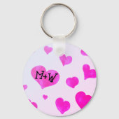 Porte-clés Coeurs d'aquarelle rose Personnalisé Nom de couple (Verso)