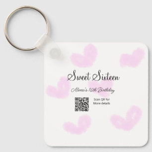 Porte-clés Coeurs d'aquarelle rose QR Sweet sixteen anniversa