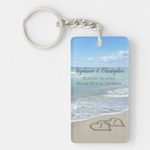 Porte-clés Coeurs de mariage de plage dans le sable élégant