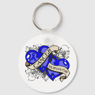 Porte-clés Coeurs de survivant de cancer du rectum doubles