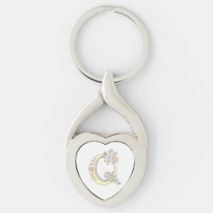 Porte-clés Coeurs décoratifs fleurs lettre initiale Q keyring