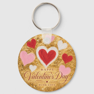 Porte-clés Cœurs dorés Étincelle de la Saint-Valentin