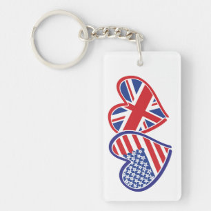 Porte-clés Coeurs du drapeau américain et britannique