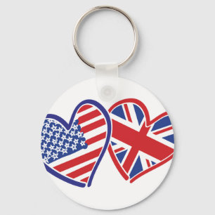 Porte-clés Coeurs du drapeau américain et britannique