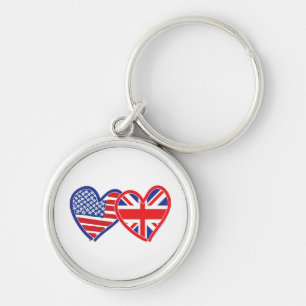 Porte-clés Coeurs du drapeau américain/Union Jack