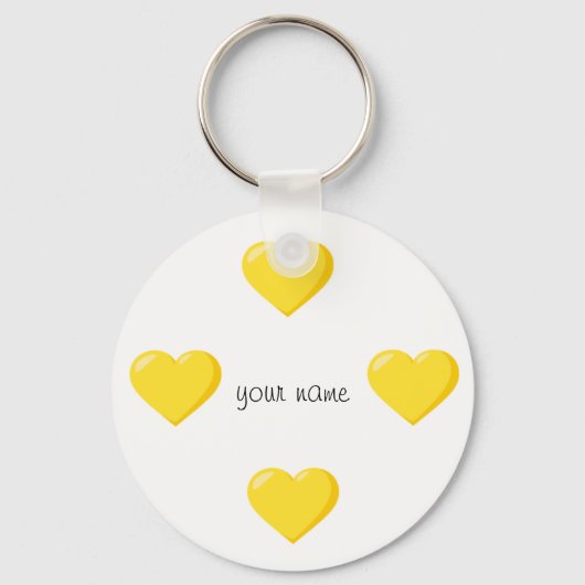 Porte-clés Coeurs Emoji Jaune et '' Votre nom ici " (Recto)