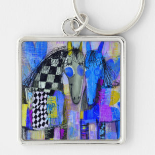Porte-clés Cœurs Enjoués Et Chevaux à Damier