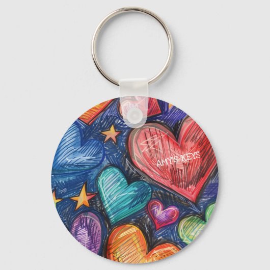 Porte-clés Coeurs et étoiles dessinés à la main (Recto)