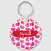 Porte-clés Coeurs griffés rouges et roses modernes Valentine  (Recto)