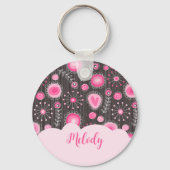 Porte-clés Coeurs gris rose blanc et nom fleuri (Verso)