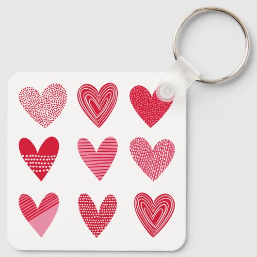 Porte-clés Coeurs mignons en rouge et rose avec texte (Dos)