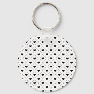 Porte-clés Cœurs Noirs Grille Géométrique Minimaliste Coquett