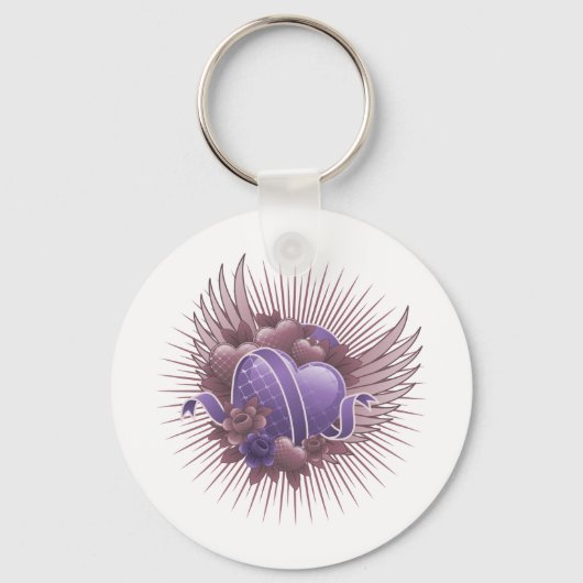 Porte-clés Coeurs Roses et ailes (Recto)